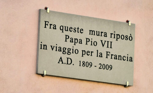 Plaque in honour of the visit of Pope Pius VII